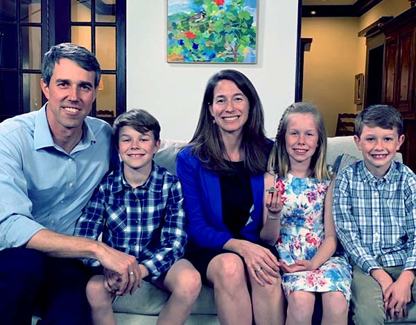 Image of Amy Hoover Sanders with her husband Beto O'Rourke and with their kids Ulysses O'Rourke and Henry O'Rourke (son), Molly O'Rourke (daughter)